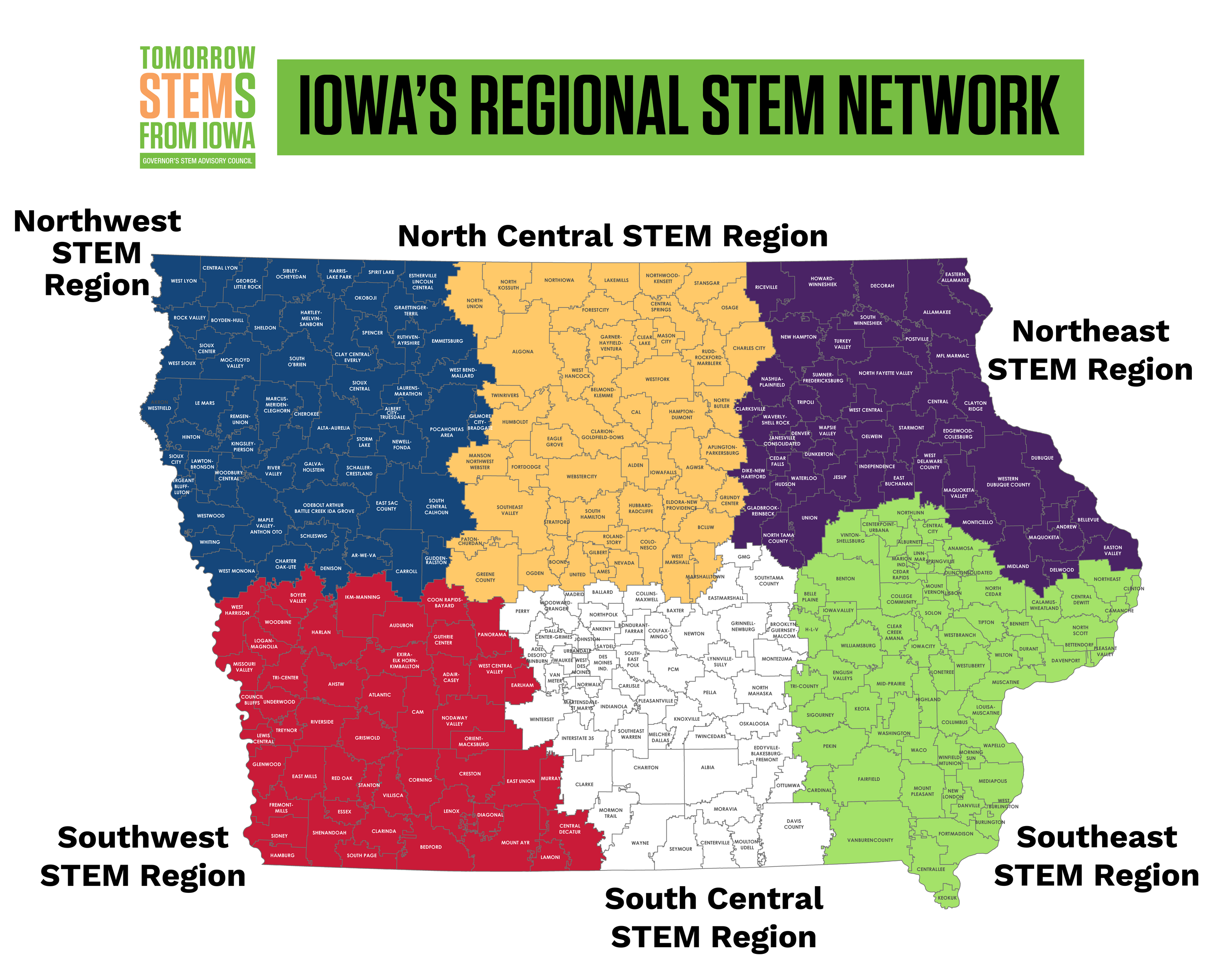 Map of six regions of Iowa